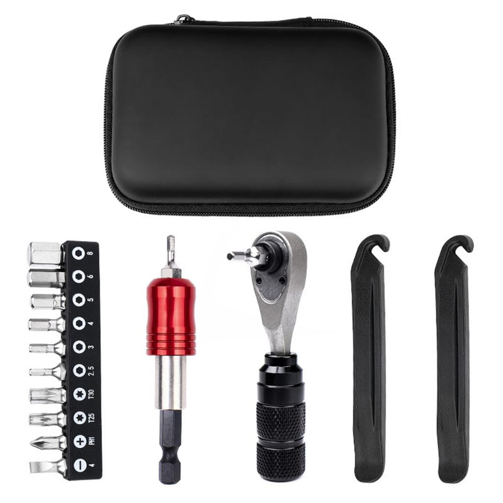 Bike Tire Repair Kit Set 72 Tooth Ratchet Wrench Portable Multifunctional Bike Tools Kit with Storage Bag for Road