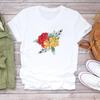 (Asian Size) Tee Top Clothing Lovely Flower Trend Cute Sweet Short Sleeve Women Print Lady Female Fashion Tshirt Casual Graphic T-shirt