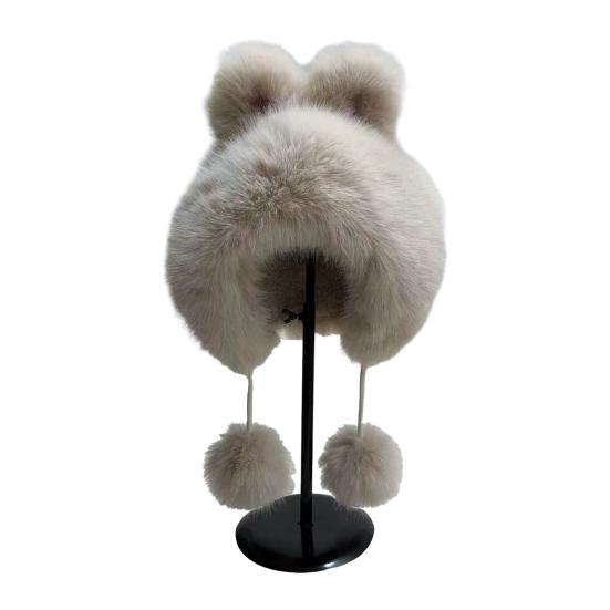 Winter Hat Faux Fur Ear Protective Cap Fox Ear Decor Soft Plush Lined Windproof Warm Winter Headwear