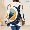 Plus Size Ladies V Neck Long Sleeve Loose Casual Blouse With Irregular Split Hem