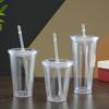 Double-Layer Clear Tumbler with Lid and Straw Iced Coffee Cup Smoothie Cup Water Bottle Home Use