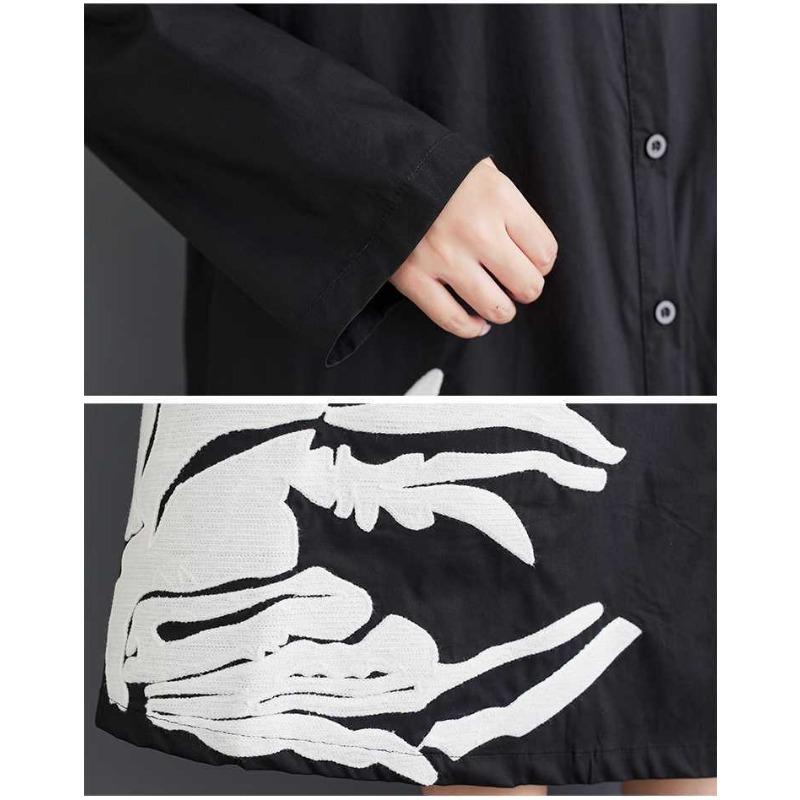 Loose Large Size Splicing Casual Simple Printed Sweet Long Sleeve Shirt Dresses
