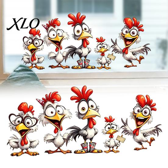 Sunproof Bird Window Ornaments Cartoon Rooster Static Glass Sticker, Funny Roosters Clings, PVC Removable Easy Apply Stickers Decal, Waterproof