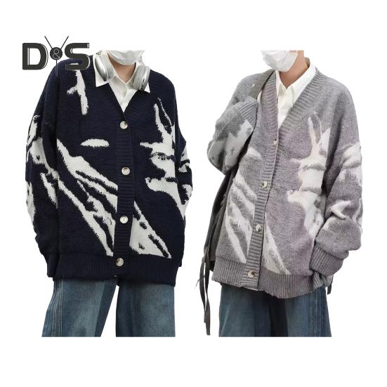 Мужской кардиган, свитер в стиле ретро, американский стиль, V-образный вырез, свободный однобортный, контрастного цвета, вязаный свитер, пальто, уличная куртка в стиле хип-хоп