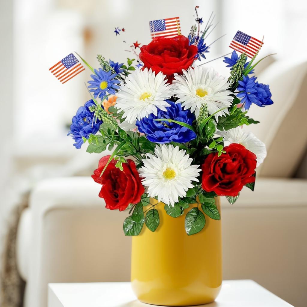 Искусственные цветы, смешанные джунгли юбилей трехцветные цветы патриотический памятный букет, цветы