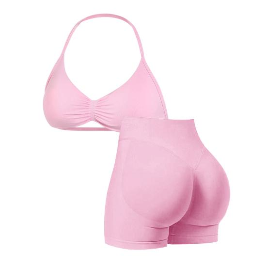 Комплект из 2 предметов для тренировок: Топ на бретелях с открытой спиной и Спортивные шорты с высокой талией и ремешками для женщин