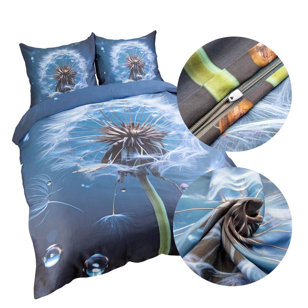 Bedding set 220x200 SATIN COTTON digital print dandelion blue