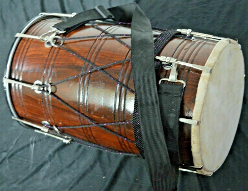 Folk Musical Instrument Punjabi Bhangra Dhol in Rosewood Sheesham with Bag – Traditional Indian Wedding Drum