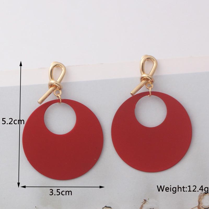 New Wine Red Geometric Hanging Earrings for Women Metal Pendants Dangle Earrings Red Exaggerated Drop Earrings aretes