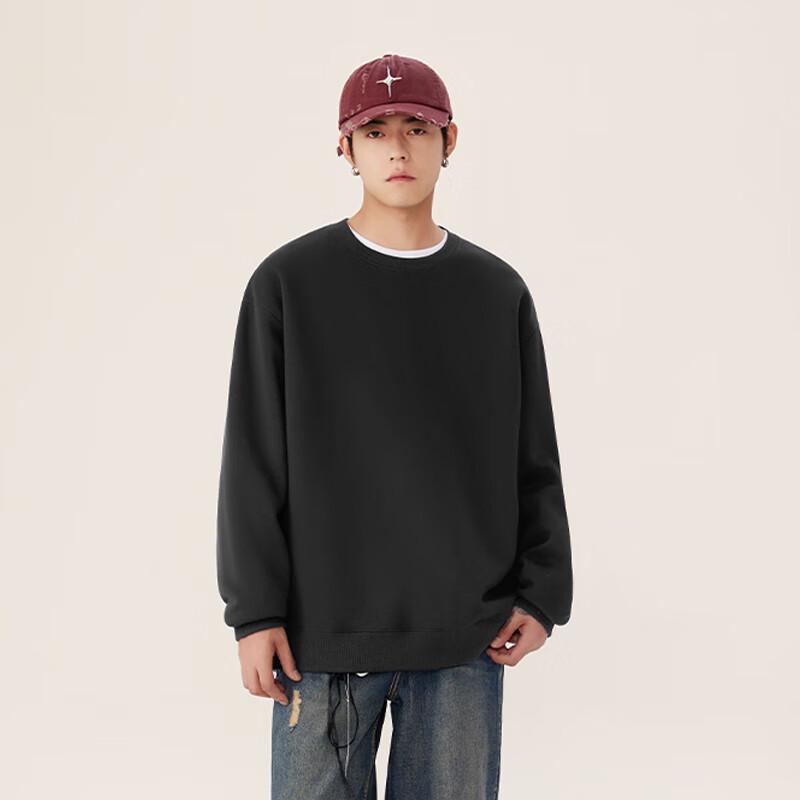 MINISO Men's Winter Fleece-Lined Lambswool Round Neck Sweatshirt