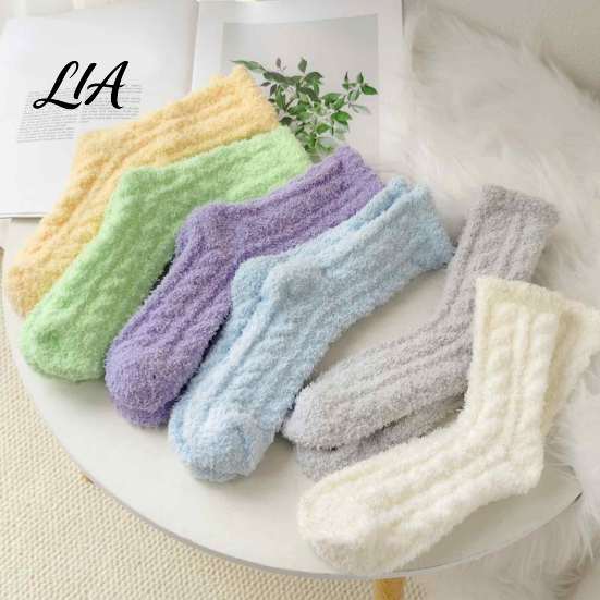 Cute Macaron Color Warm Socks Thickened Plush for Women, Thermal Sleep Socks, Coral Fleece Lining Soft House Floor Winter Autumn Cold Weather