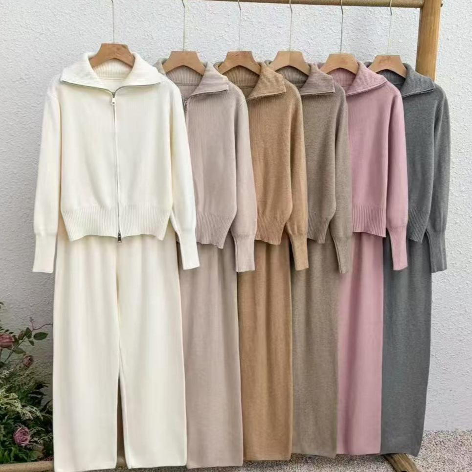 Женский модный кардиган-свитер с длинными рукавами и двойной молнией, брюки, спортивный костюм-двойка, повседневный кардиган для женщин