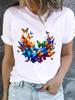 (Asian Size) Women Fashion Printed Casual T Shirt Tee Top Lady Female Butterfly Trend Cute Graphic Short Sleeve T-shirts Clothing