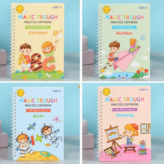 Magic Groove Practice Book Reusable Math Drawing Copybook Number Alphabet Tracing Handwriting Workbook for Children Ages 3-10