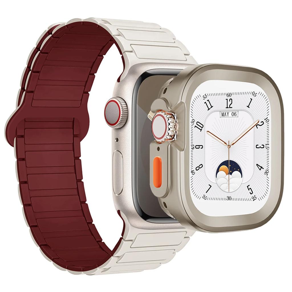 Ремешок+Чехол для Apple Watch Ultra 2 49 42 45 44 S10 46мм Магнитный силиконовый ремешок+чехол для IWatch Series 9 8 7 6 5 4 42мм 40 41мм