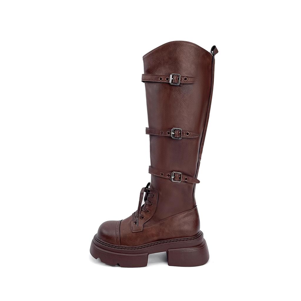 Long Boots Women's 2025 Autumn and Winter New Maillard But Knee Retro British Style Thick-soled Brown Knight Boots