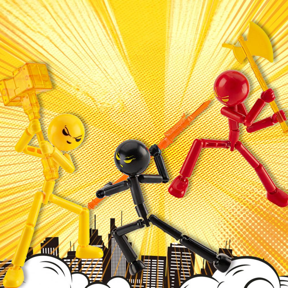 3/6Pcs Posable Stickman Action Figure With Handheld Items Movable Joints Stickman Fidget Toy Desktop Decoration Gift