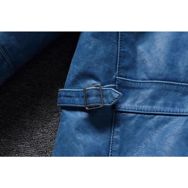 Китайский размер винтажная синяя натуральная воловья кожаная мужская куртка тонкая короткая кожаная куртка для мальчика мужская одежда весна осень