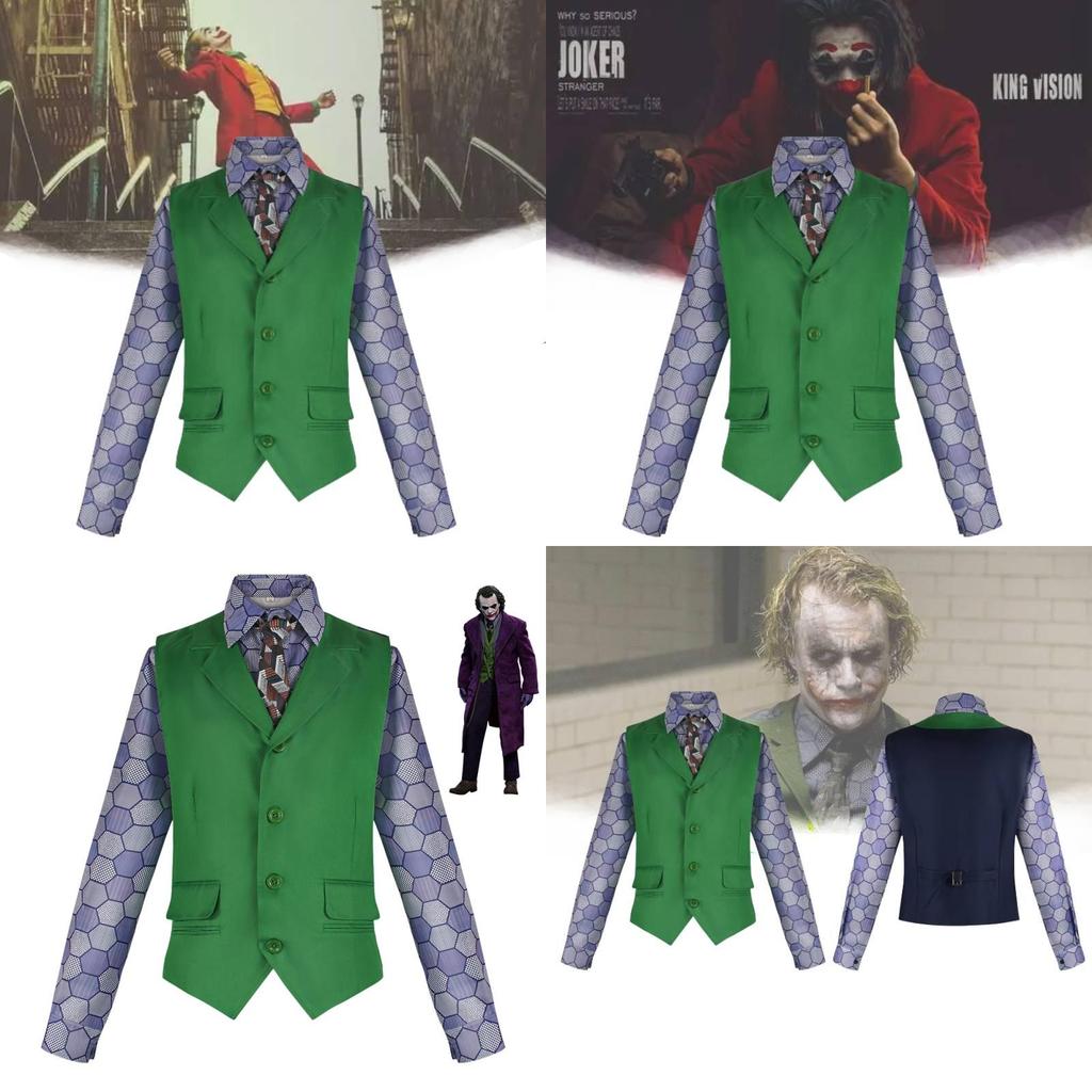 Dark Knight Joker Clown Costume With Shirt Vest Tie Set For Halloween Cosplay