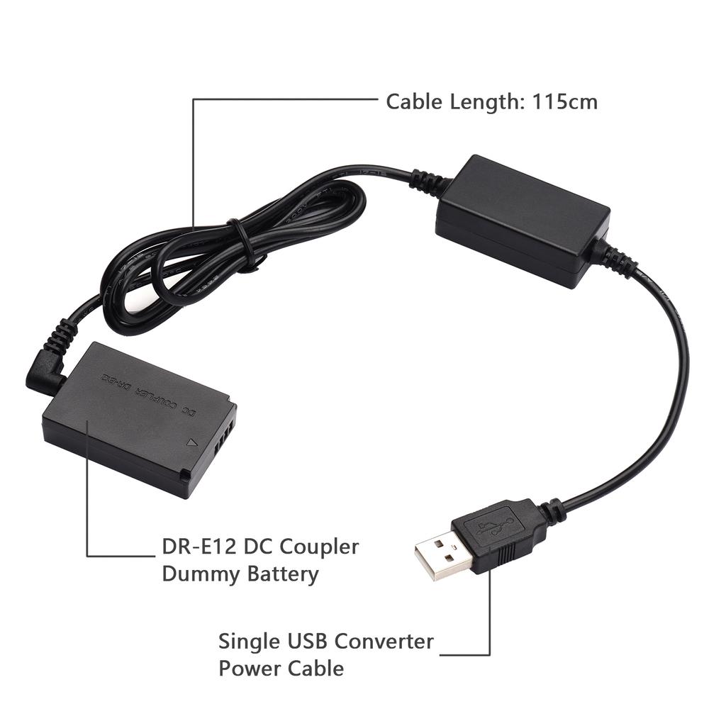 Andoer Power USB Dre12 Комплект DC-муфта Заглушка-аккумулятор Замена аккумулятора LPE12 с USB DC