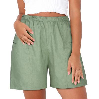 Летние шорты для женщин, повседневные эластичные шорты с высокой талией, мешковатые, однотонные шорты для отпуска