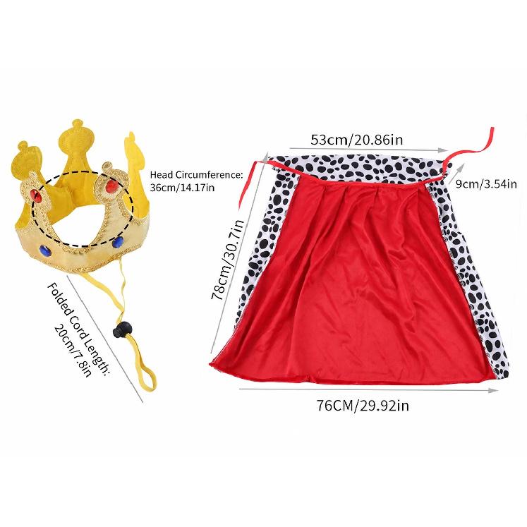 Funny Pet King Costume Velvet Red Cloak Gold Crown Set Cosplay Clothes Party Dress Up Apparel for Dogs Cats