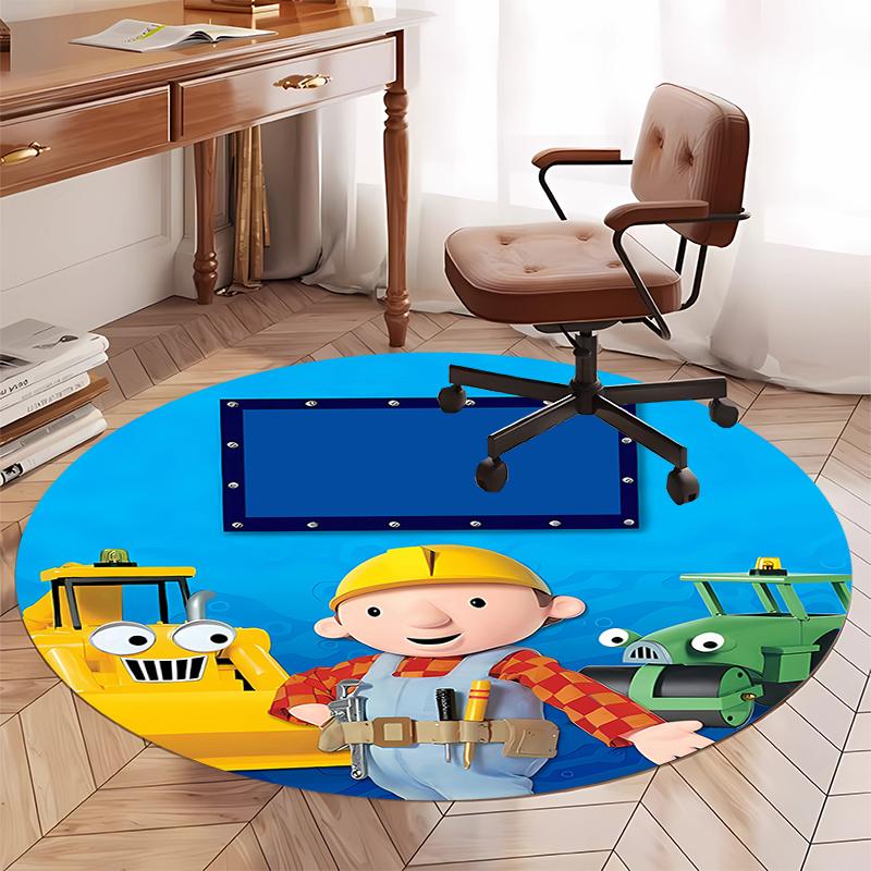 Bob the Builder Printed Round Rug Carpet Chair Rug Area Rug Entryway Doormats,for Office Chair Living Room Bedroom Kitchen Room.