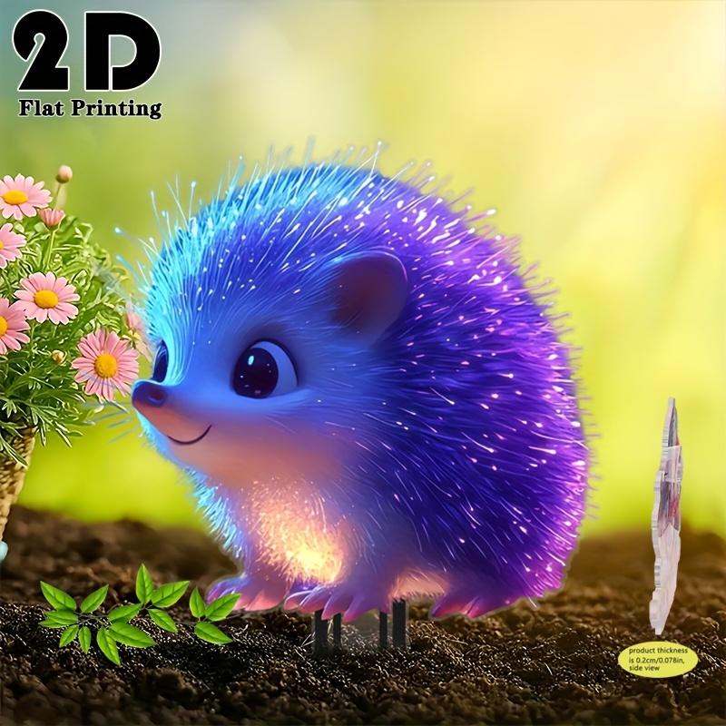 Плоская 2D милая ежик-колышек для сада - Неоновые цвета, активируемые УФ, не требует электричества, легкий декор для улицы на Хэллоуин, Рождество, в сад, на газон