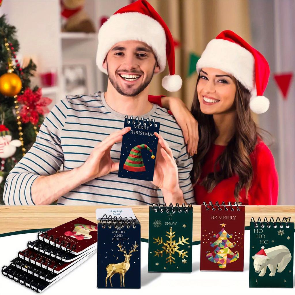 8 шт. Рождественские блокноты на пружине, Праздничные бумажные журналы с перфорированными страницами, Идеальны для праздничных подарков и друзей - В ассортименте сезонные дизайны