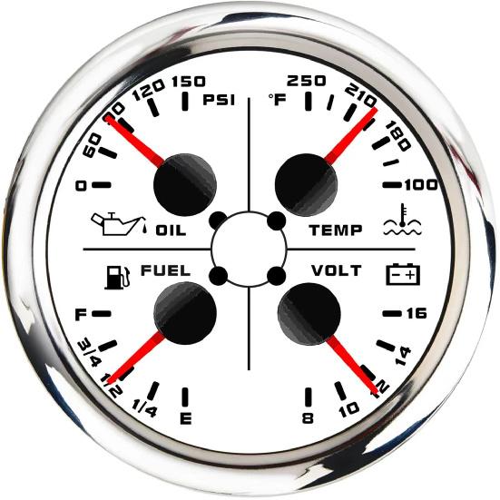 85mm 4 in 1 Multifunction Gauge with 0-190ohms/240-33ohms Fuel Level Gauge 40-120℃ Water Temp 0-10Bar Oil Press 8-16V Voltmeter