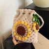 Knitted Wool Bag Sunflower Drawstring Phone Bag Woven Single Shoulder Crossbody Bucket Bag