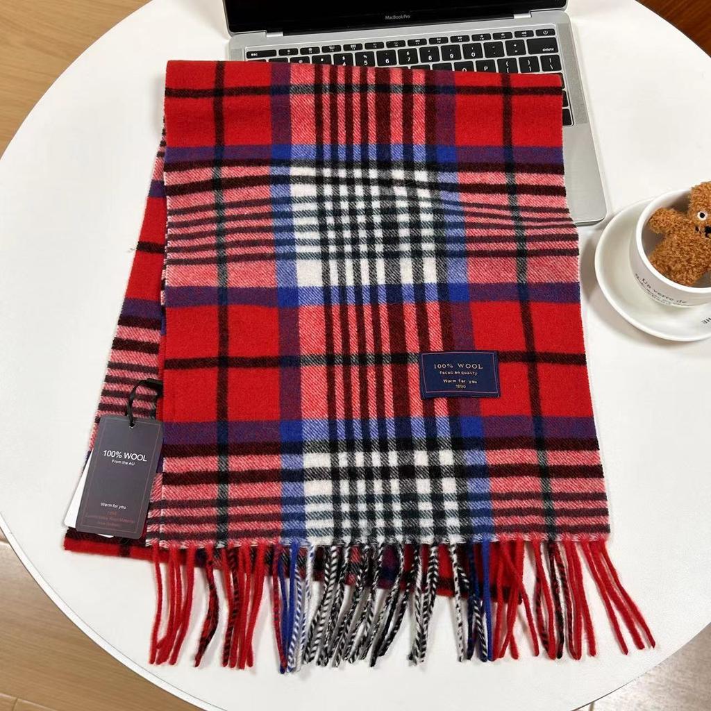 Men Scarf 100% Wool Plaid Warm Soft Muffler Female Winter Autumn Couple Cashmere Windproof Stripe Tassel Shawl Male Thick Scarf