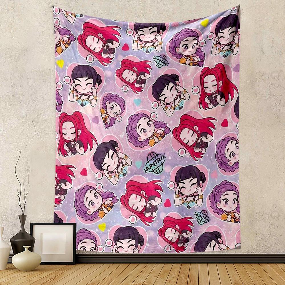 Cute anime chibi girls cartoon hearts print Patterned tapestry for bedroom and living room home decor