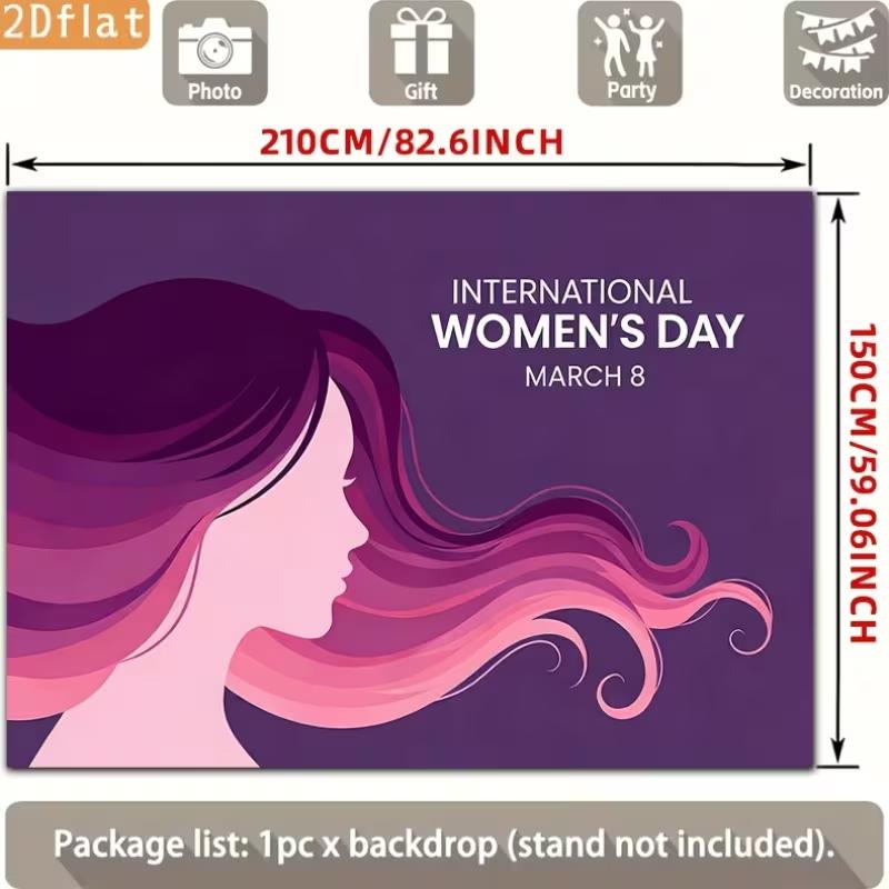 2D March 8 International Women's Day Backdrop, Stylish Purple Pink Woman Silhouette Background
