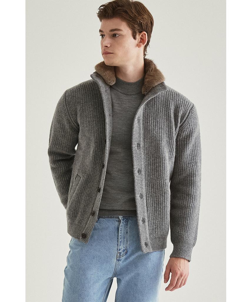 IOLO Merino Wool Knit Fur Jacket_Gray