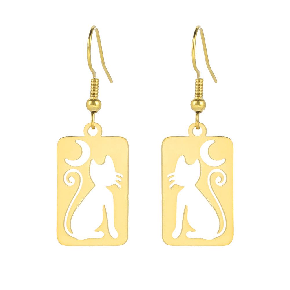 Серьги из нержавеющей стали с изображением кошки и луны для женщин, милые украшения в виде животных, трендовый подарок на вечеринку 2025 года