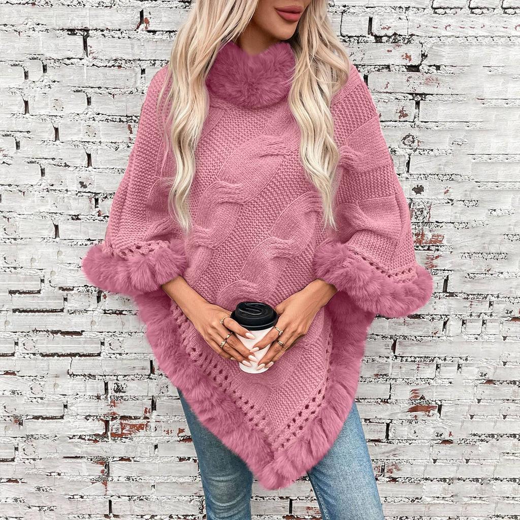 Women's Fashion Faux   Collar  Pullover Sweater Cape