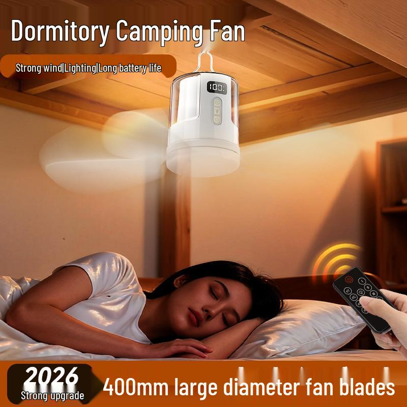 Rechargeable Silent Ceiling Fan with USB Night Light for Dorms and Outdoor Camping