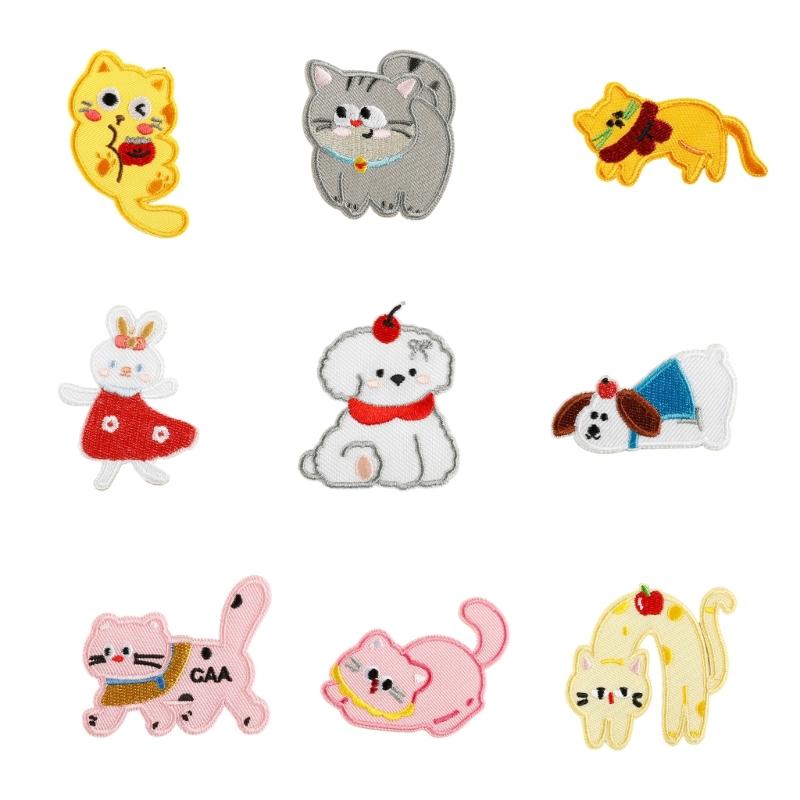 9 Pcs Cats Iron On Patches Clothing Patches Cartoon Animal Repair Patches Dogs Embroidery Patches for Bag Decoration