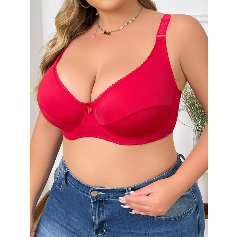Plus Size Women's Ultra-Sexy Bow Decor Bra Plus Size Bras Solid Ultra Thin Underwire Comfortable Supportive and Stylish Lingerie for Curvy Women