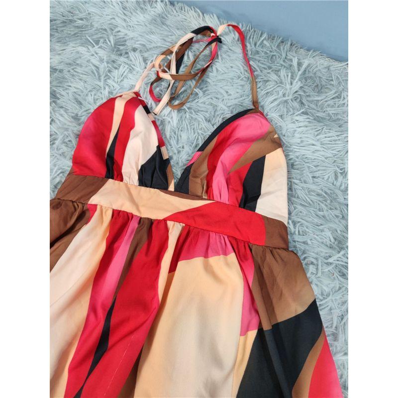 Export Single Sexy Vacation Elegant Open Back Exquisite Print Sling Stylish Beach Fairy Elegant Graceful Dress