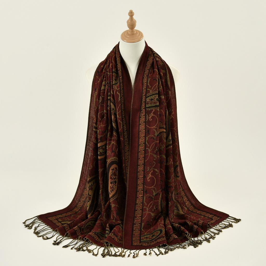 New Cashew Flower Embroidered Ethnic Style Polyester Long Scarf Classic Versatile Jacquard Tassel Women's Shawl Scarf