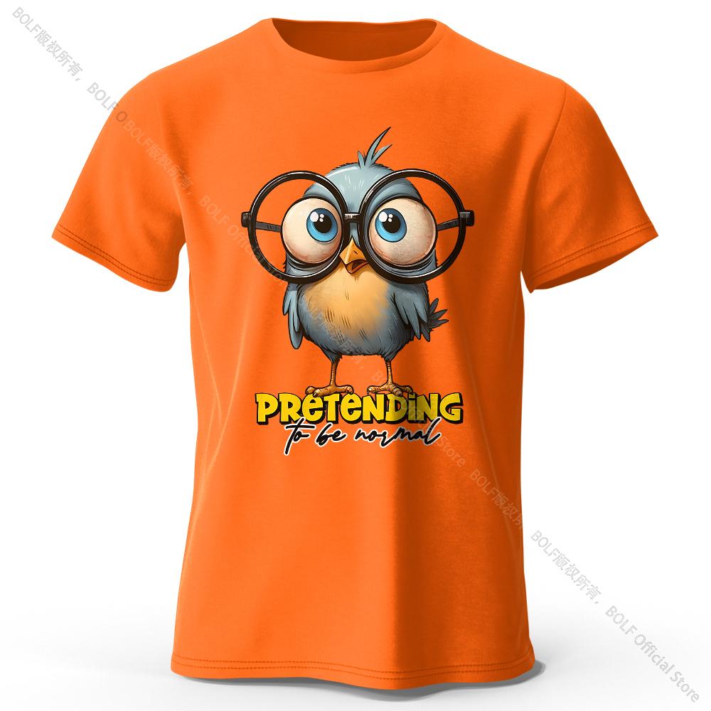 Asian Size Whimsical Cartoon Bird Doodle Print 100 Cotton TShirt Ultra Soft Round Neck Short Sleeve Tee For Unisex WOMEN