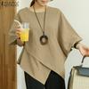 Women's Round Neck Half Sleeve Irregular Splicing Hem Solid Color Loose Blouse