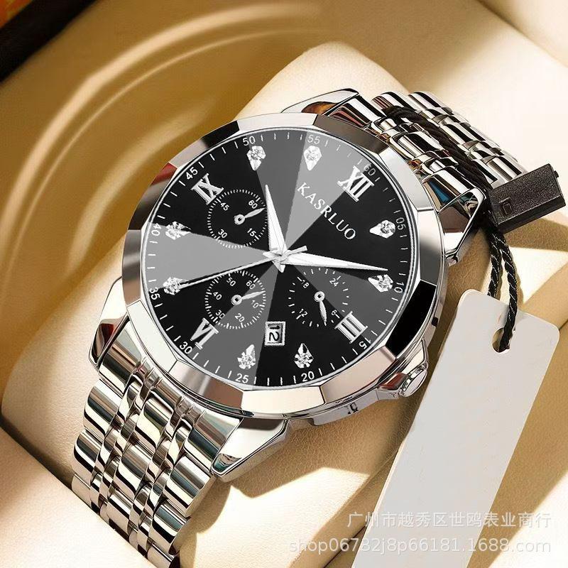 Men'S Non-Mechanical Quartz Watch Calendar Luminous Fashion Business Steel Belt Overseas Watch Men'S