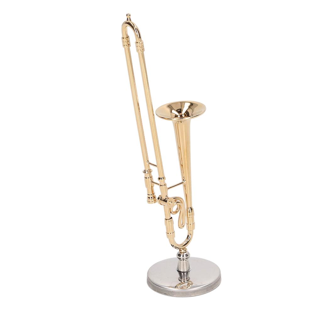 Dollhouse Trombone Model Simulation Brass Gold Plated Miniature Dollhouse Instruments Model for