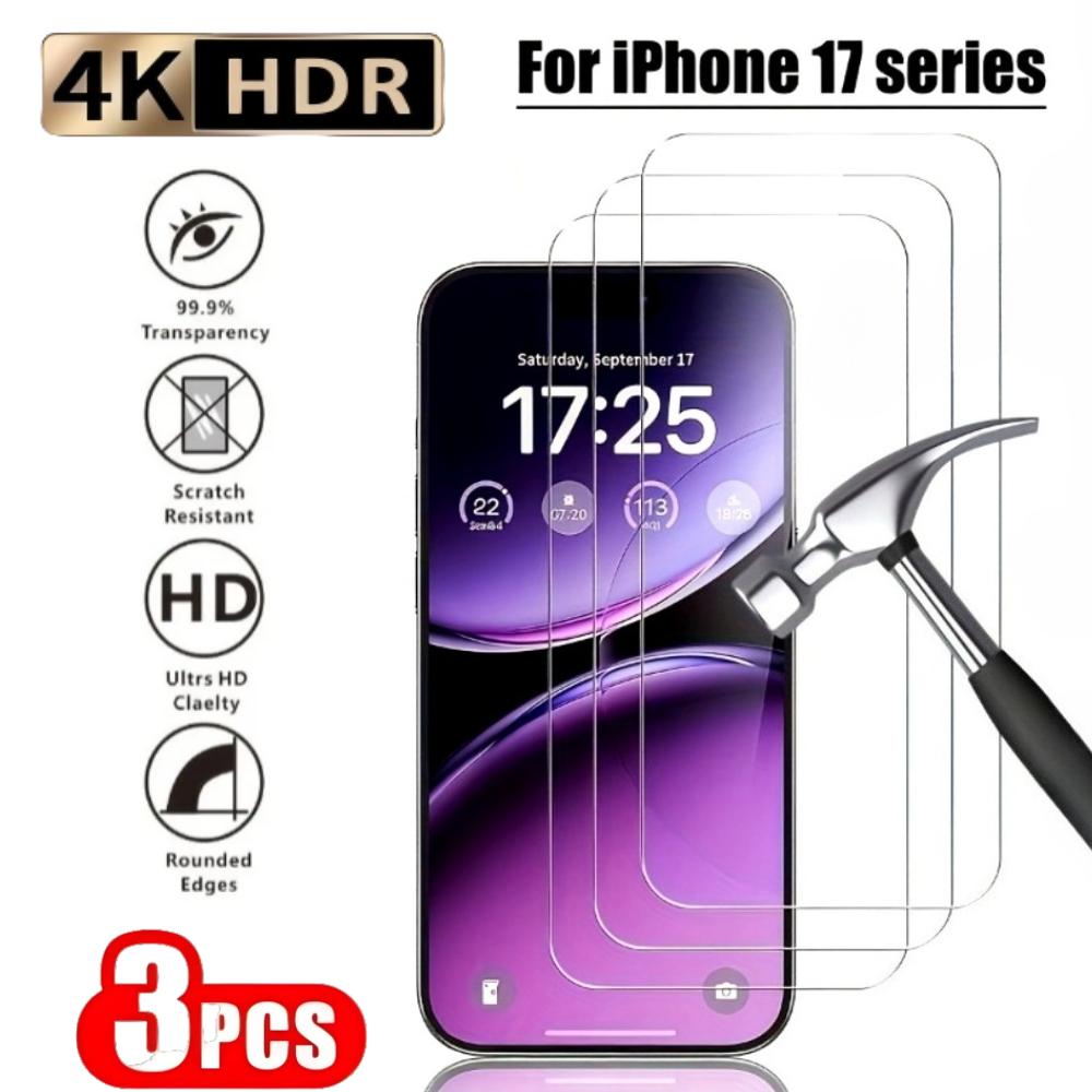 3 шт. Сверхпрозрачное закаленное стекло для iPhone 17 16 15 14 Pro Max 16 15 14 Plus Защитная пленка для экрана для iPhone 13 12 11 Pro XR XS Max