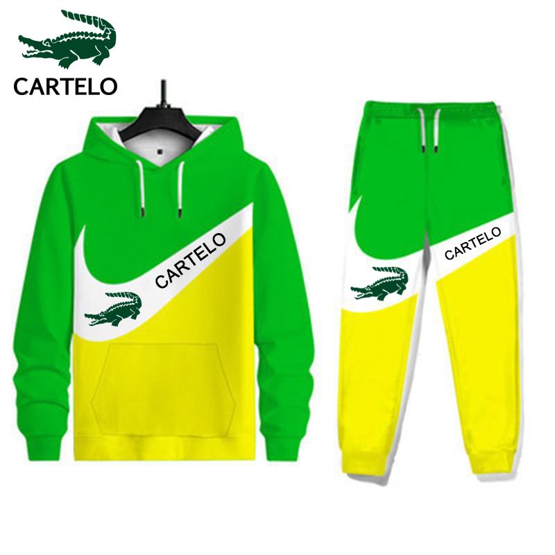 CARTELO Новинка 2024 года, весенне-осенний мужской и женский костюм с капюшоном с 3D принтом + костюм с длинными рукавами для отдыха