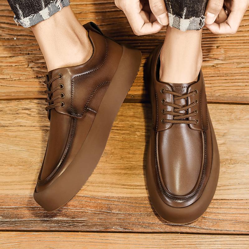 Мужская обувь из натуральной кожи в деловом повседневном стиле, молодежная модная повседневная обувь на платформе, мужская универсальная уличная дышащая обувь, мягкая обувь для свадьбы