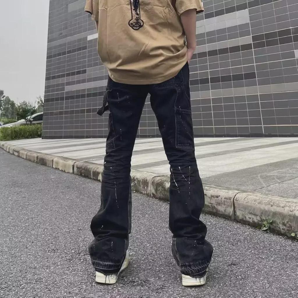 Мужские джинсы Ink Splash Micro Flared в стиле ретро — повседневный свободный крой